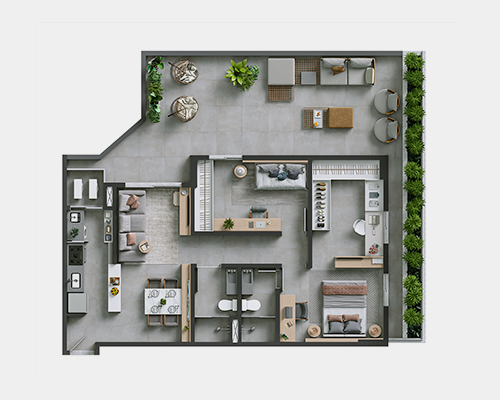 Apto. Garden - 2 qtos c/ closet