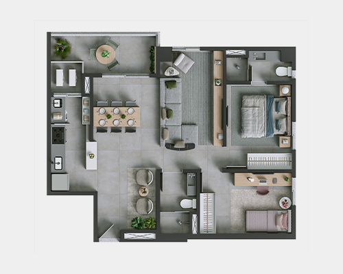 Apto. Varanda - 2 qtos s/ closet