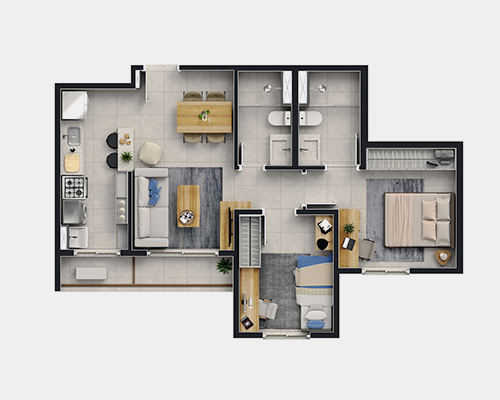 2 qtos - Com suíte e varanda